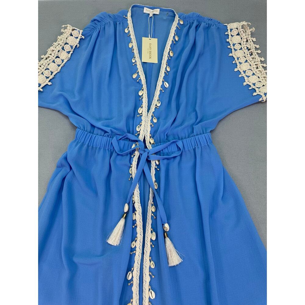 NWT Ramy Brook Nikolai Maxi Cover Up Serene Blue Shell Lace Trim Sheer Size S - Picture 10 of 14